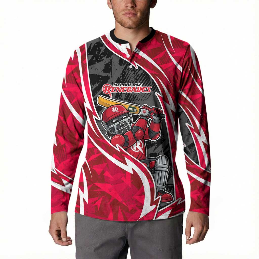 Melbourne Renegades Button Sweatshirt Flaming Lightning Storm Geometric Sports Mascot Art