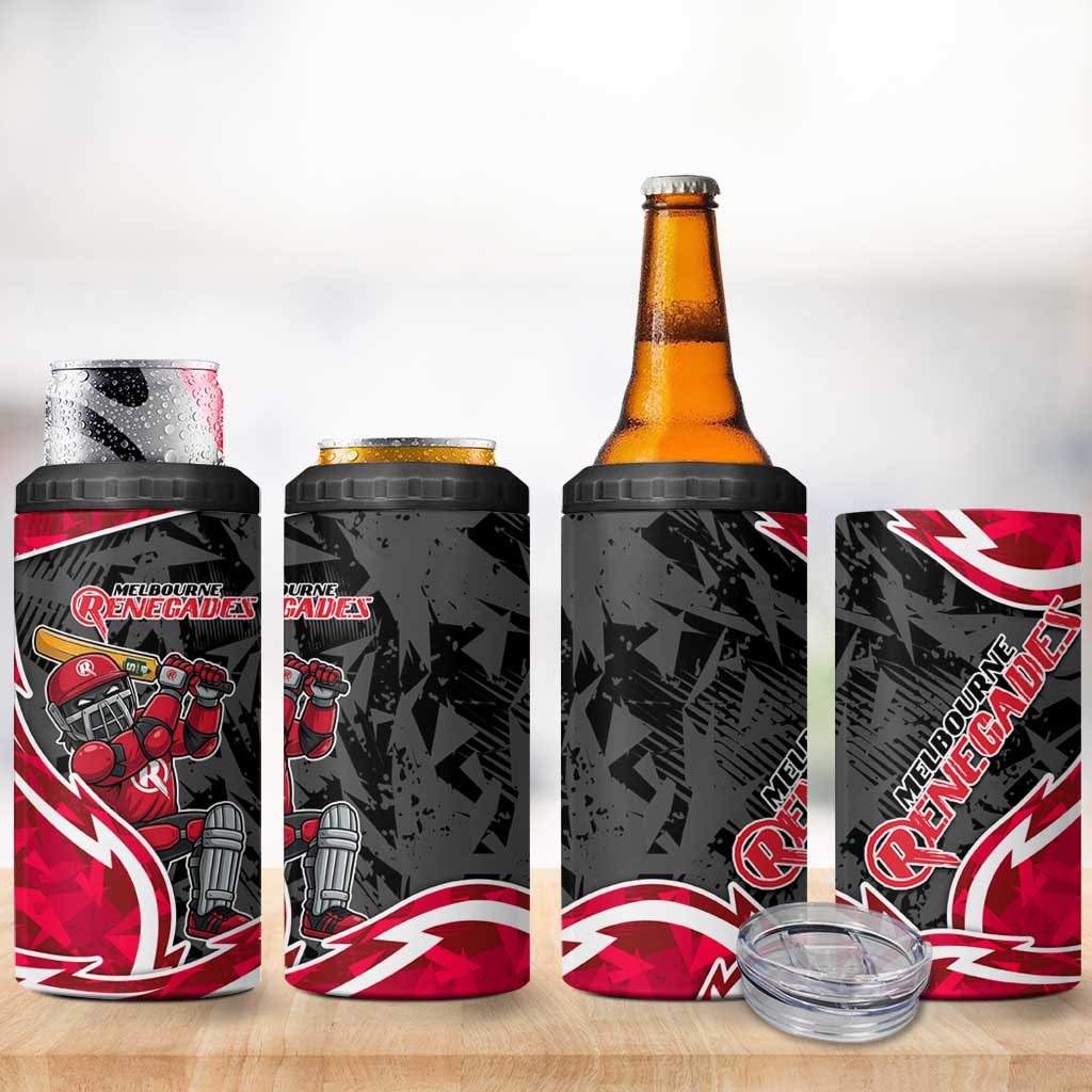 Melbourne Renegades 4 in 1 Can Cooler Tumbler Flaming Lightning Storm Geometric Sports Mascot Art