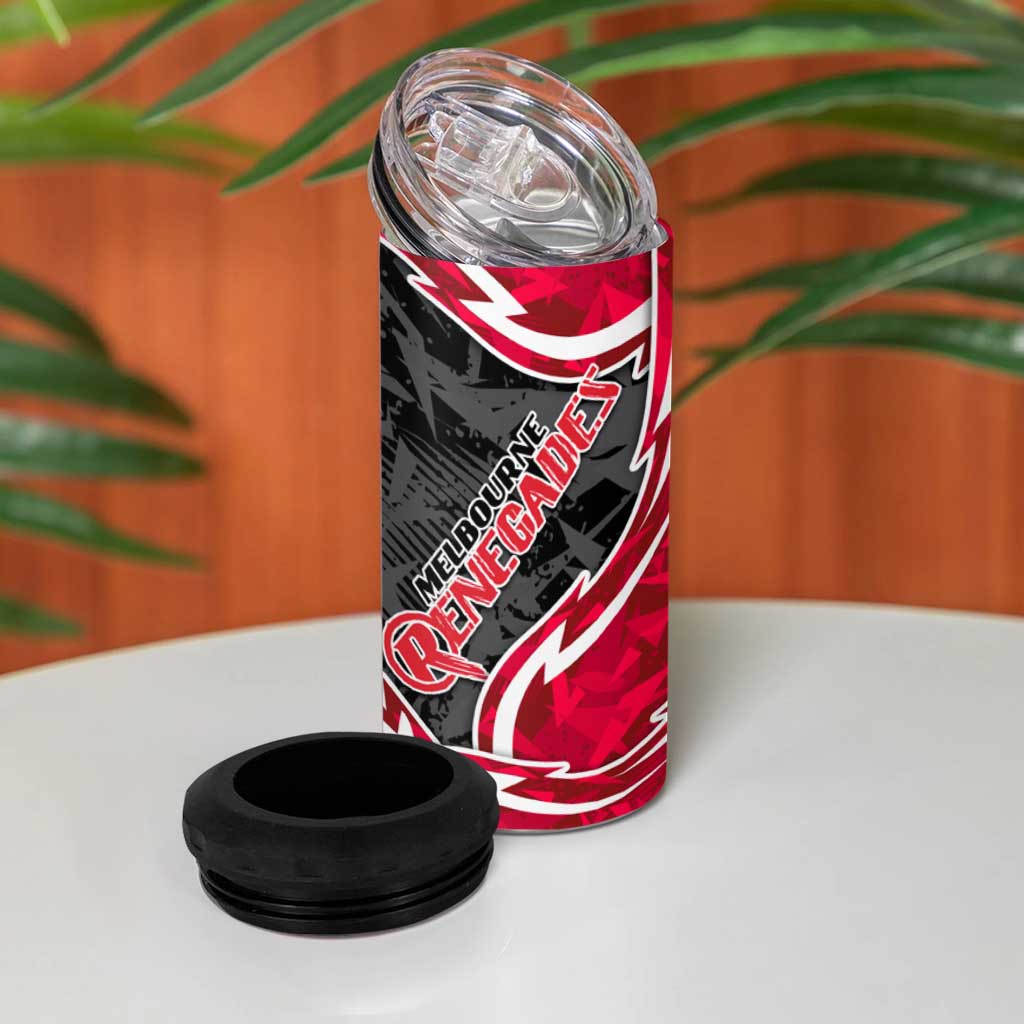 Melbourne Renegades 4 in 1 Can Cooler Tumbler Flaming Lightning Storm Geometric Sports Mascot Art