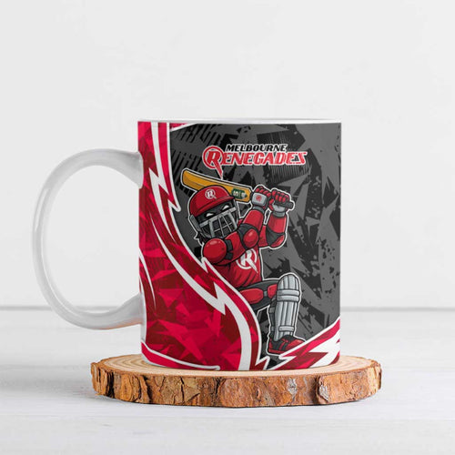 Melbourne Renegades Ceramic Mug Flaming Lightning Storm Geometric Sports Mascot Art