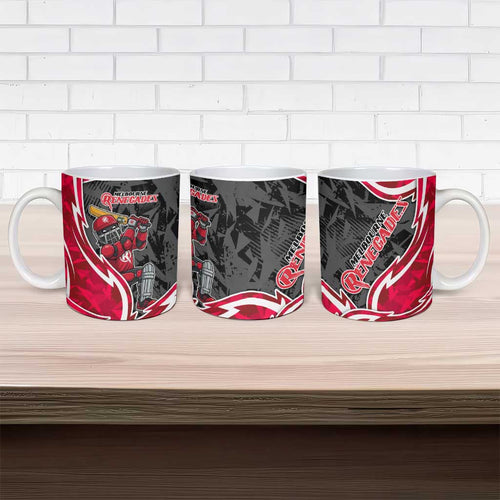 Melbourne Renegades Ceramic Mug Flaming Lightning Storm Geometric Sports Mascot Art
