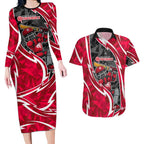 Melbourne Renegades Couples Matching Long Sleeve Bodycon Dress and Hawaiian Shirt Flaming Lightning Storm Geometric Sports Mascot Art
