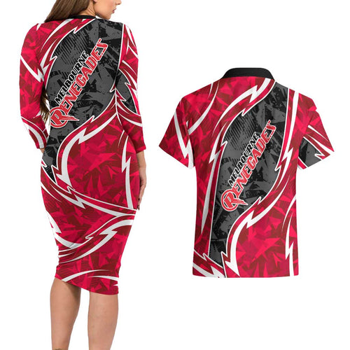 Melbourne Renegades Couples Matching Long Sleeve Bodycon Dress and Hawaiian Shirt Flaming Lightning Storm Geometric Sports Mascot Art