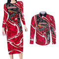 Melbourne Renegades Couples Matching Long Sleeve Bodycon Dress and Long Sleeve Button Shirt Flaming Lightning Storm Geometric Sports Mascot Art