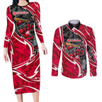 Melbourne Renegades Couples Matching Long Sleeve Bodycon Dress and Long Sleeve Button Shirt Flaming Lightning Storm Geometric Sports Mascot Art