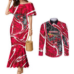 Melbourne Renegades Couples Matching Mermaid Dress and Long Sleeve Button Shirt Flaming Lightning Storm Geometric Sports Mascot Art