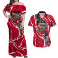 Melbourne Renegades Couples Matching Off Shoulder Maxi Dress and Hawaiian Shirt Flaming Lightning Storm Geometric Sports Mascot Art