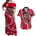 Melbourne Renegades Couples Matching Off Shoulder Maxi Dress and Hawaiian Shirt Flaming Lightning Storm Geometric Sports Mascot Art