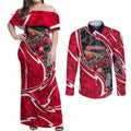 Melbourne Renegades Couples Matching Off Shoulder Maxi Dress and Long Sleeve Button Shirt Flaming Lightning Storm Geometric Sports Mascot Art