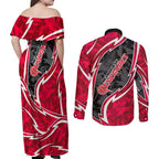 Melbourne Renegades Couples Matching Off Shoulder Maxi Dress and Long Sleeve Button Shirt Flaming Lightning Storm Geometric Sports Mascot Art