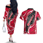 Melbourne Renegades Couples Matching Off The Shoulder Long Sleeve Dress and Hawaiian Shirt Flaming Lightning Storm Geometric Sports Mascot Art