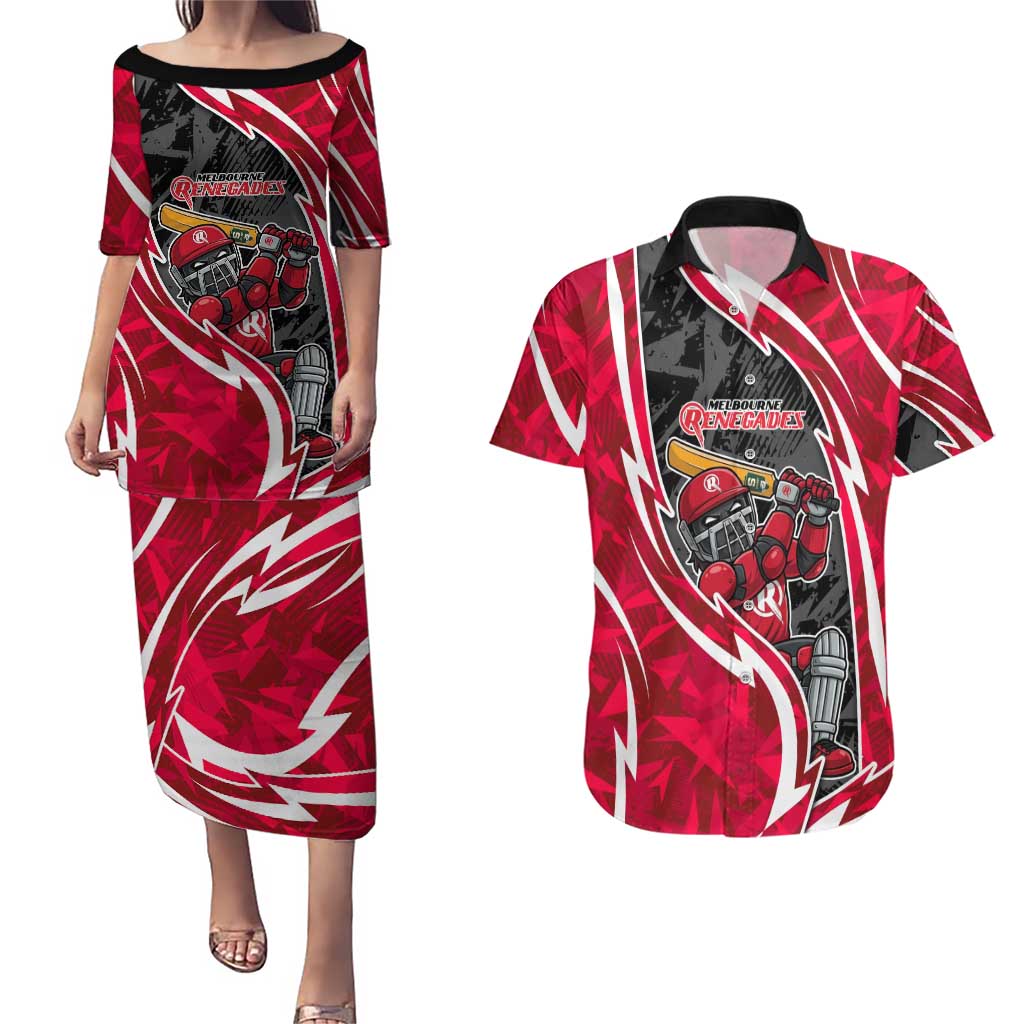 Melbourne Renegades Couples Matching Puletasi and Hawaiian Shirt Flaming Lightning Storm Geometric Sports Mascot Art