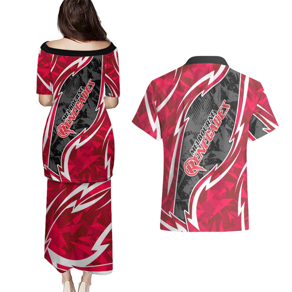 Melbourne Renegades Couples Matching Puletasi and Hawaiian Shirt Flaming Lightning Storm Geometric Sports Mascot Art