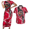 Melbourne Renegades Couples Matching Short Sleeve Bodycon Dress and Hawaiian Shirt Flaming Lightning Storm Geometric Sports Mascot Art