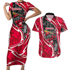 Melbourne Renegades Couples Matching Short Sleeve Bodycon Dress and Hawaiian Shirt Flaming Lightning Storm Geometric Sports Mascot Art