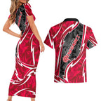 Melbourne Renegades Couples Matching Short Sleeve Bodycon Dress and Hawaiian Shirt Flaming Lightning Storm Geometric Sports Mascot Art