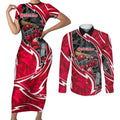 Melbourne Renegades Couples Matching Short Sleeve Bodycon Dress and Long Sleeve Button Shirt Flaming Lightning Storm Geometric Sports Mascot Art
