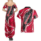 Melbourne Renegades Couples Matching Summer Maxi Dress and Hawaiian Shirt Flaming Lightning Storm Geometric Sports Mascot Art