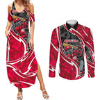 Melbourne Renegades Couples Matching Summer Maxi Dress and Long Sleeve Button Shirt Flaming Lightning Storm Geometric Sports Mascot Art