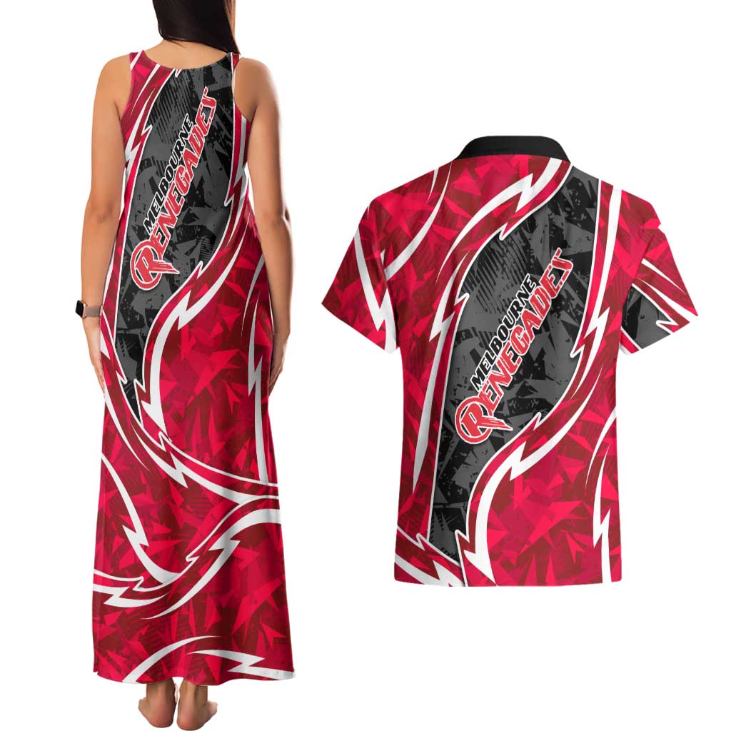 Melbourne Renegades Couples Matching Tank Maxi Dress and Hawaiian Shirt Flaming Lightning Storm Geometric Sports Mascot Art