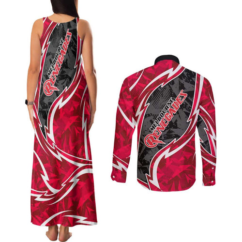 Melbourne Renegades Couples Matching Tank Maxi Dress and Long Sleeve Button Shirt Flaming Lightning Storm Geometric Sports Mascot Art