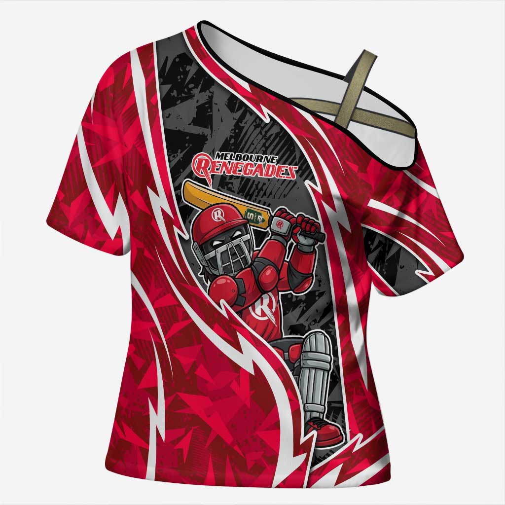 Melbourne Renegades Cross Shoulder Shirt Flaming Lightning Storm Geometric Sports Mascot Art