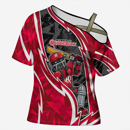 Melbourne Renegades Cross Shoulder Shirt Flaming Lightning Storm Geometric Sports Mascot Art
