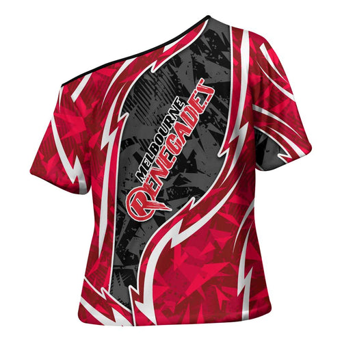 Melbourne Renegades Cross Shoulder Shirt Flaming Lightning Storm Geometric Sports Mascot Art