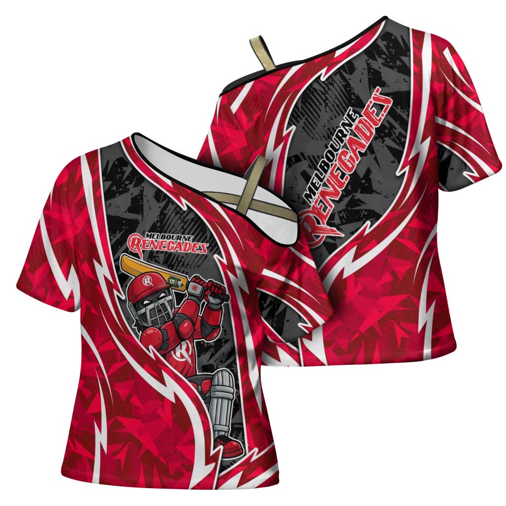 Melbourne Renegades Cross Shoulder Shirt Flaming Lightning Storm Geometric Sports Mascot Art