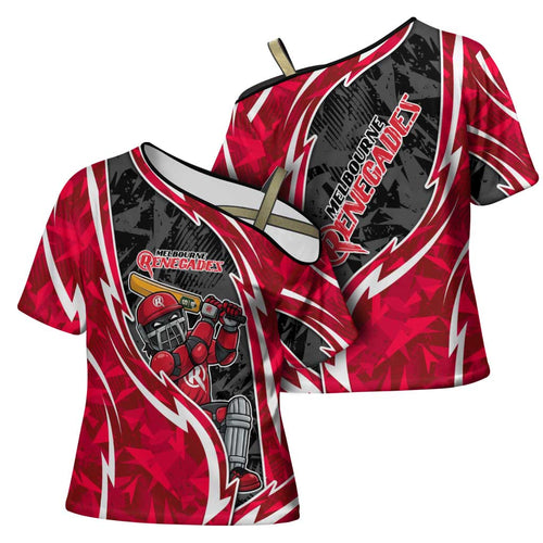 Melbourne Renegades Cross Shoulder Shirt Flaming Lightning Storm Geometric Sports Mascot Art