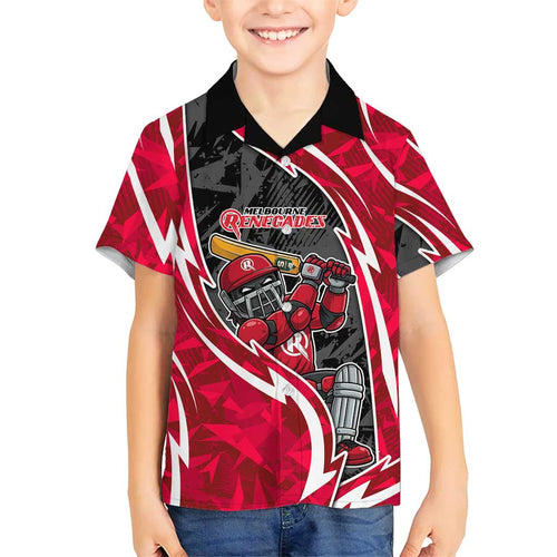 Melbourne Renegades Family Matching Long Sleeve Bodycon Dress and Hawaiian Shirt Flaming Lightning Storm Geometric Sports Mascot Art