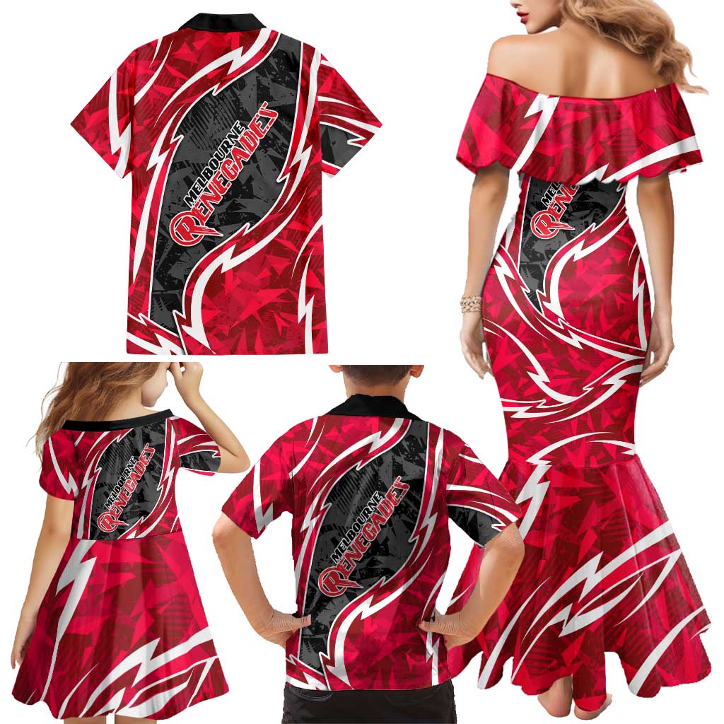 Melbourne Renegades Family Matching Mermaid Dress and Hawaiian Shirt Flaming Lightning Storm Geometric Sports Mascot Art