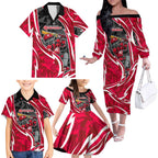 Melbourne Renegades Family Matching Off The Shoulder Long Sleeve Dress and Hawaiian Shirt Flaming Lightning Storm Geometric Sports Mascot Art