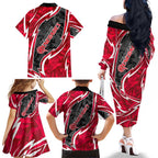 Melbourne Renegades Family Matching Off The Shoulder Long Sleeve Dress and Hawaiian Shirt Flaming Lightning Storm Geometric Sports Mascot Art