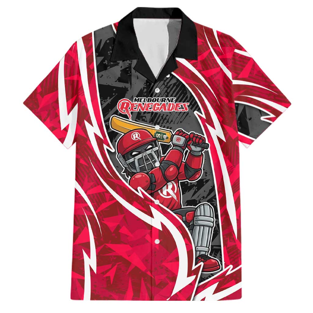 Melbourne Renegades Family Matching Off The Shoulder Long Sleeve Dress and Hawaiian Shirt Flaming Lightning Storm Geometric Sports Mascot Art