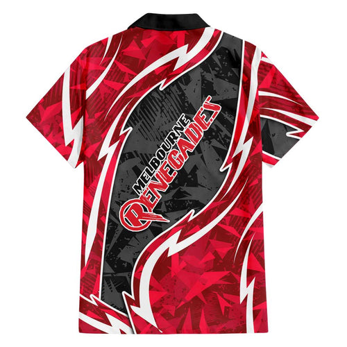 Melbourne Renegades Family Matching Off The Shoulder Long Sleeve Dress and Hawaiian Shirt Flaming Lightning Storm Geometric Sports Mascot Art