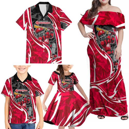 Melbourne Renegades Family Matching Off Shoulder Maxi Dress and Hawaiian Shirt Flaming Lightning Storm Geometric Sports Mascot Art