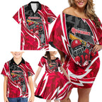 Melbourne Renegades Family Matching Off Shoulder Short Dress and Hawaiian Shirt Flaming Lightning Storm Geometric Sports Mascot Art