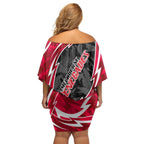 Melbourne Renegades Family Matching Off Shoulder Short Dress and Hawaiian Shirt Flaming Lightning Storm Geometric Sports Mascot Art