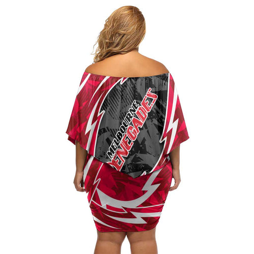 Melbourne Renegades Family Matching Off Shoulder Short Dress and Hawaiian Shirt Flaming Lightning Storm Geometric Sports Mascot Art