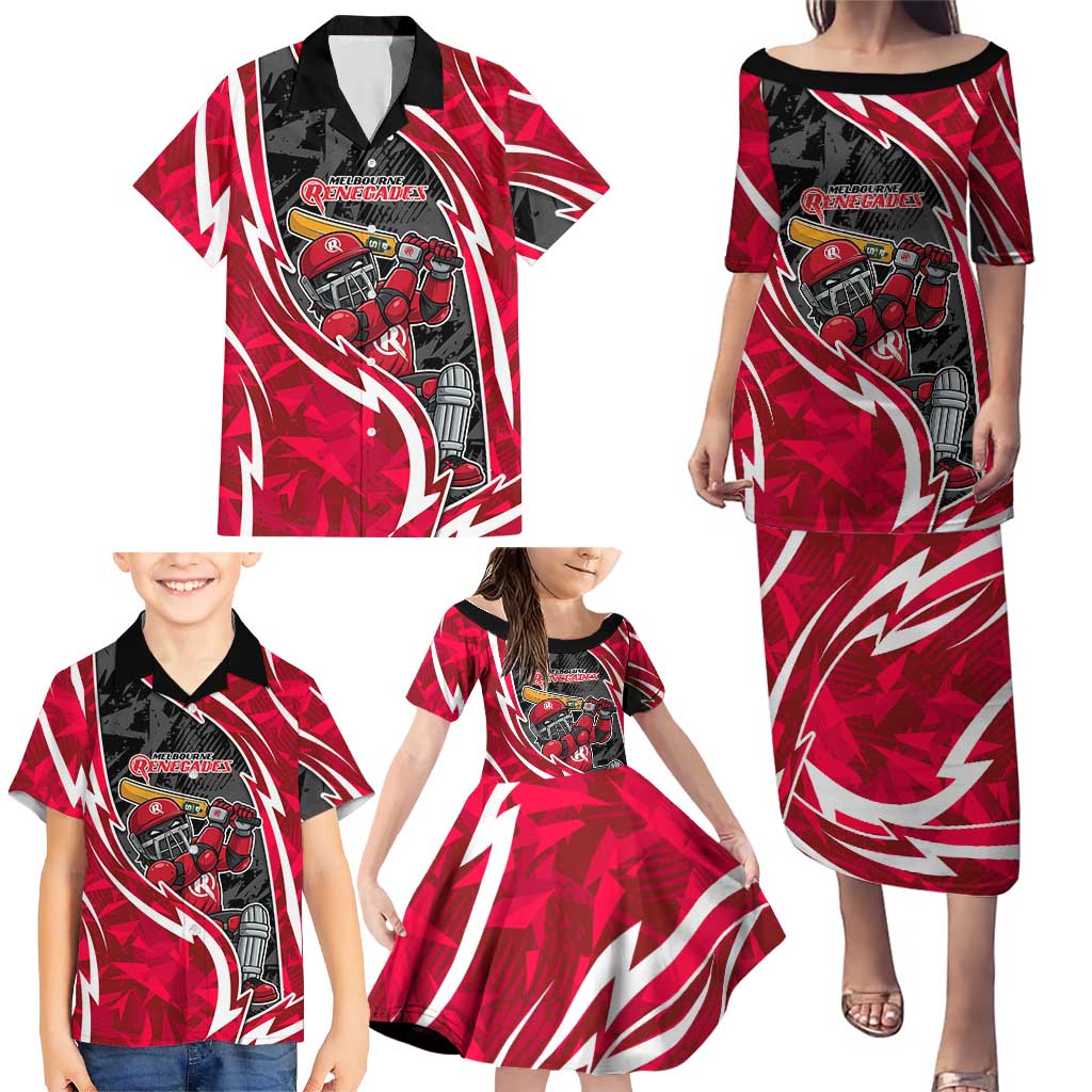 Melbourne Renegades Family Matching Puletasi and Hawaiian Shirt Flaming Lightning Storm Geometric Sports Mascot Art
