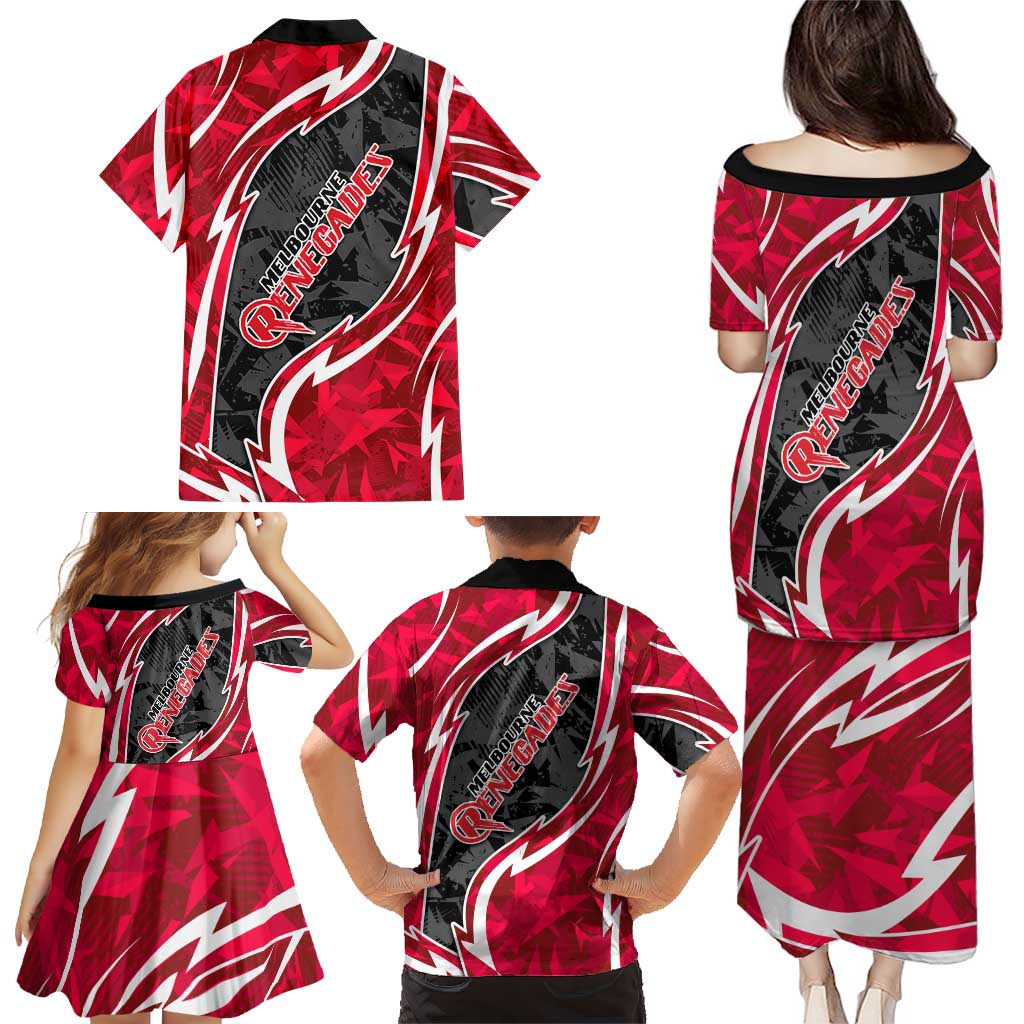 Melbourne Renegades Family Matching Puletasi and Hawaiian Shirt Flaming Lightning Storm Geometric Sports Mascot Art