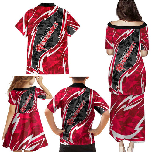 Melbourne Renegades Family Matching Puletasi and Hawaiian Shirt Flaming Lightning Storm Geometric Sports Mascot Art