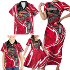 Melbourne Renegades Family Matching Short Sleeve Bodycon Dress and Hawaiian Shirt Flaming Lightning Storm Geometric Sports Mascot Art