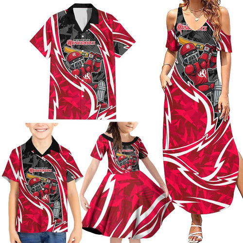 Melbourne Renegades Family Matching Summer Maxi Dress and Hawaiian Shirt Flaming Lightning Storm Geometric Sports Mascot Art