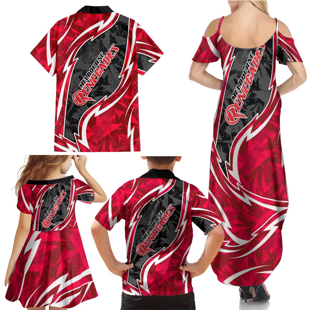 Melbourne Renegades Family Matching Summer Maxi Dress and Hawaiian Shirt Flaming Lightning Storm Geometric Sports Mascot Art