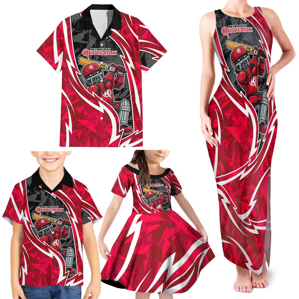 Melbourne Renegades Family Matching Tank Maxi Dress and Hawaiian Shirt Flaming Lightning Storm Geometric Sports Mascot Art