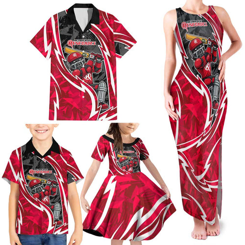 Melbourne Renegades Family Matching Tank Maxi Dress and Hawaiian Shirt Flaming Lightning Storm Geometric Sports Mascot Art