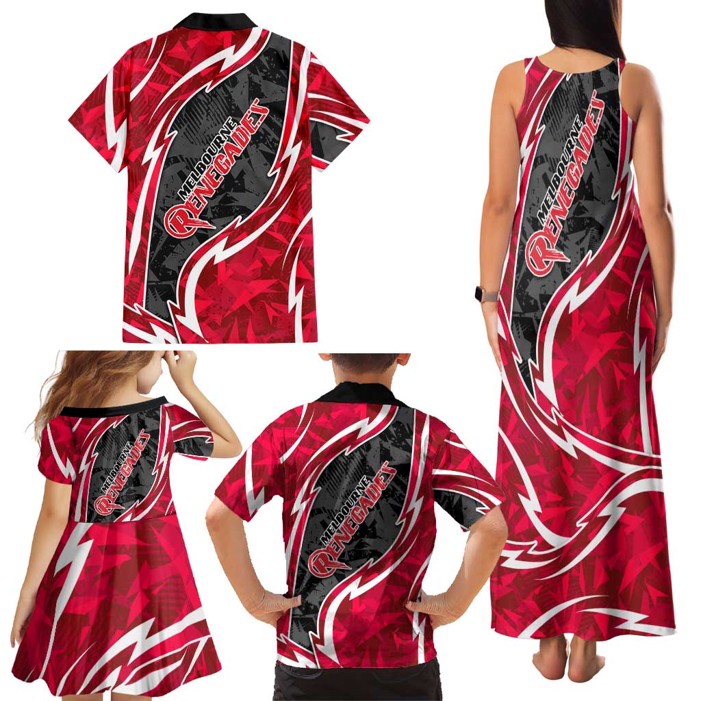 Melbourne Renegades Family Matching Tank Maxi Dress and Hawaiian Shirt Flaming Lightning Storm Geometric Sports Mascot Art