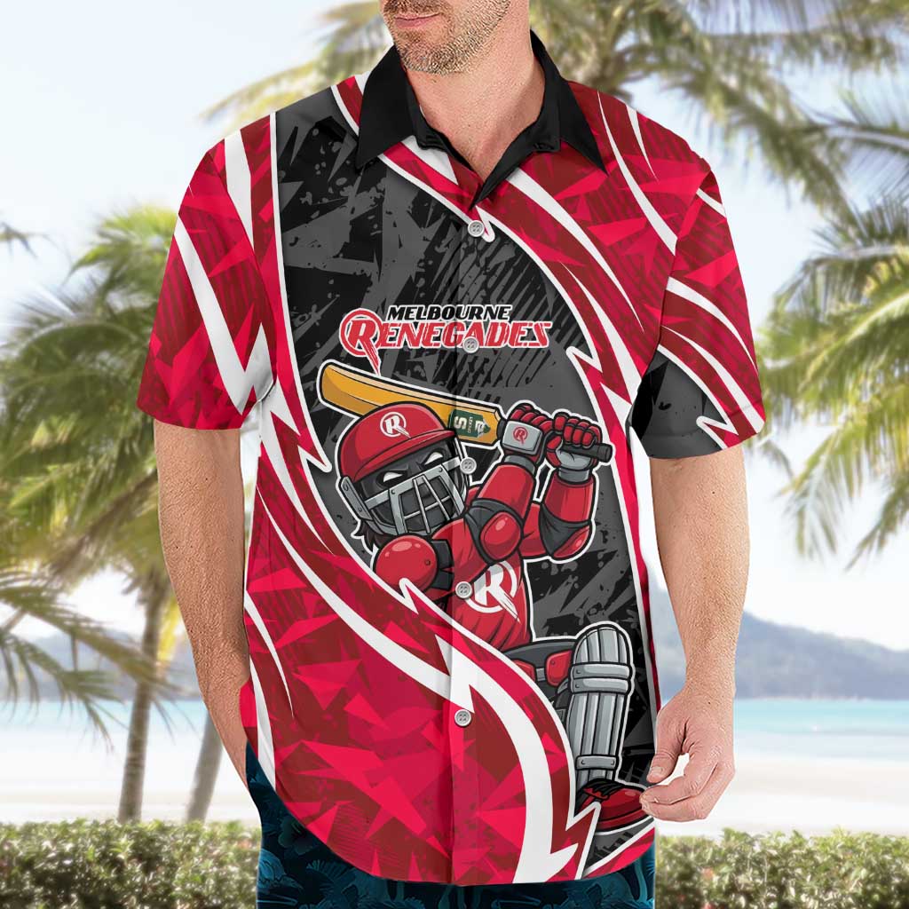 Melbourne Renegades Hawaiian Shirt Flaming Lightning Storm Geometric Sports Mascot Art